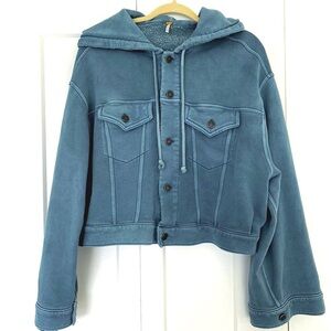 Free People We the Free Blue Dreamer Button Hooded Casual Jacket size Medium